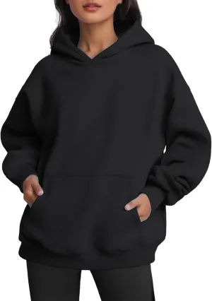Womens Hoodie Pullover Casual Plain Basic Sweatshirt with Hood Solid Color Oversized Long Sleeve Hoodies