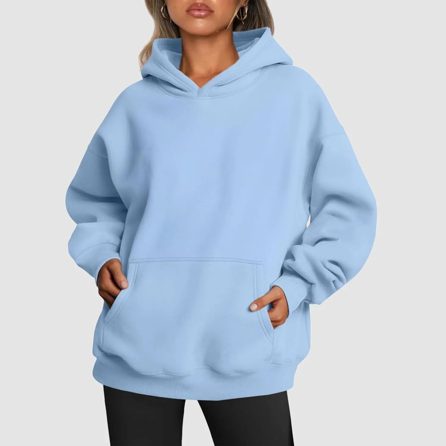 Womens Hoodie Pullover Casual Plain Basic Sweatshirt with Hood Solid Color Oversized Long Sleeve Hoodies