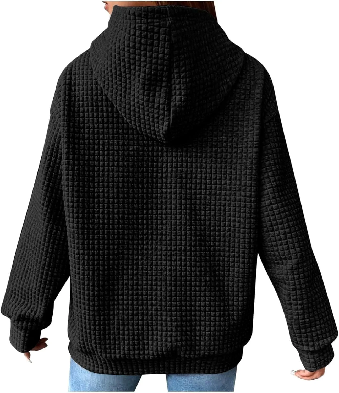 Womens Hoodies Fall Winter Waffle Knit Drawstring Cute Sweatshirts with Pocket Trendy Pullover