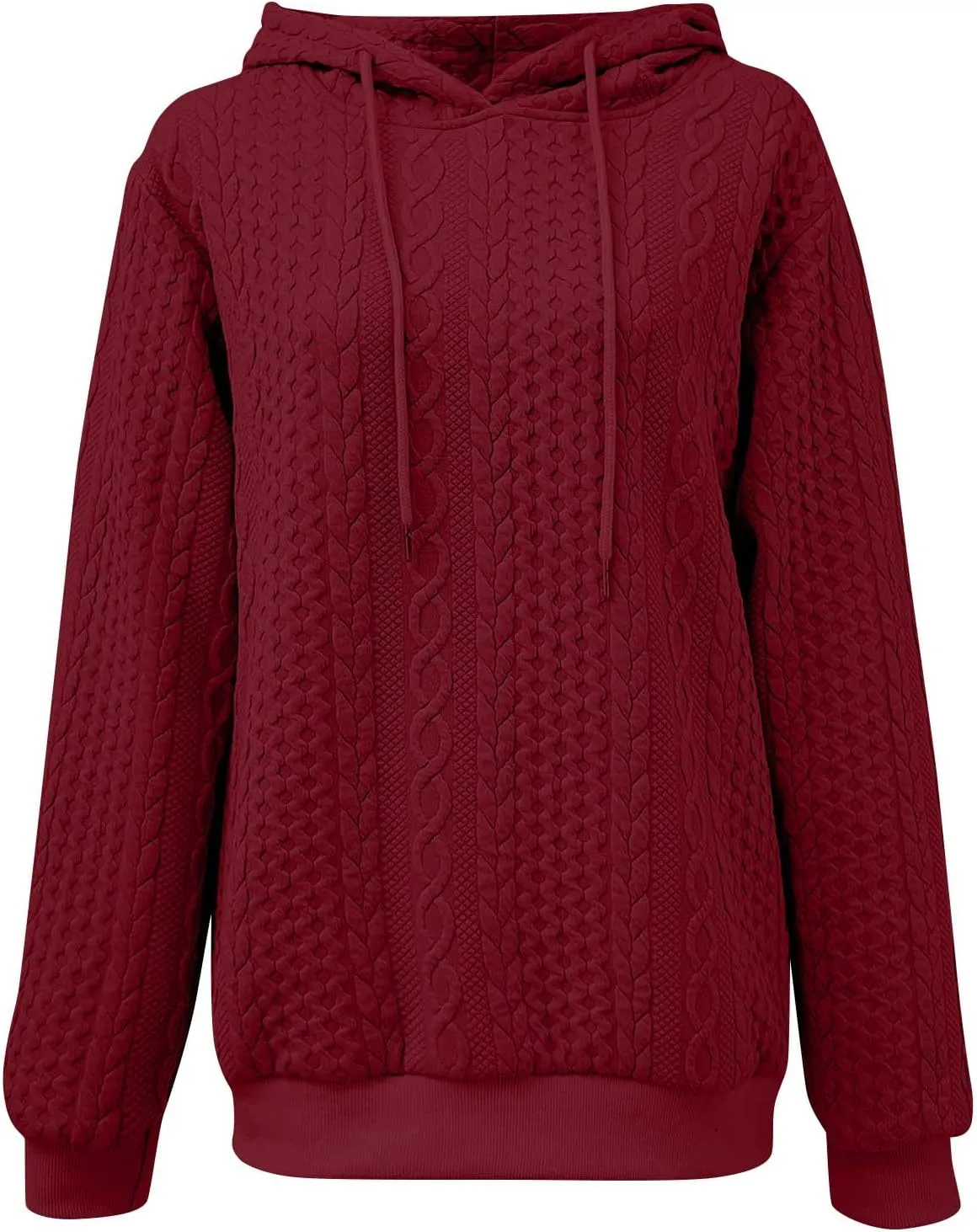 Womens Hoodies Fall Winter Waffle Knit Drop Shoulder Casual Sweatshirts with Pocket Pullover