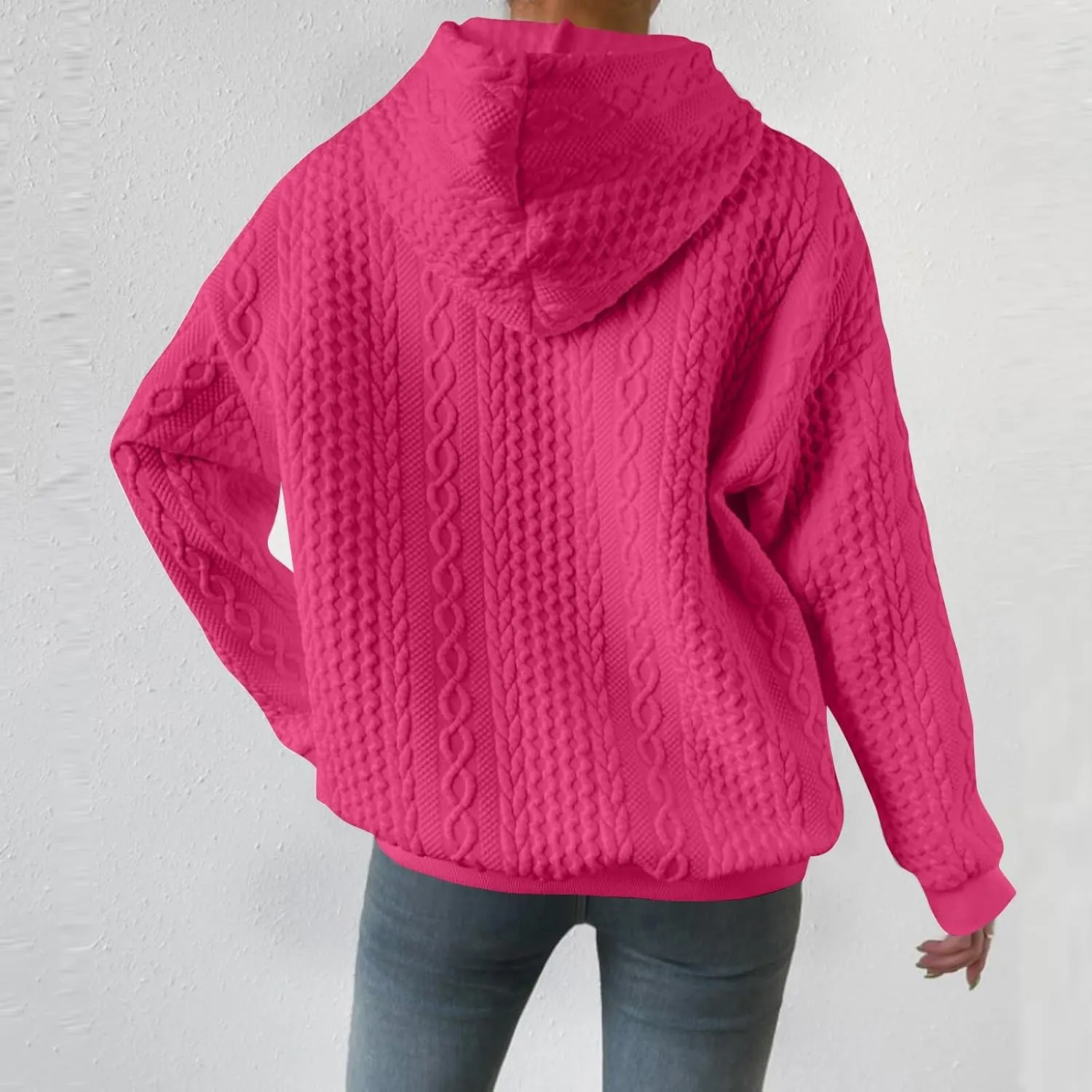 Womens Hoodies Fall Winter Waffle Knit Drop Shoulder Casual Sweatshirts with Pocket Pullover