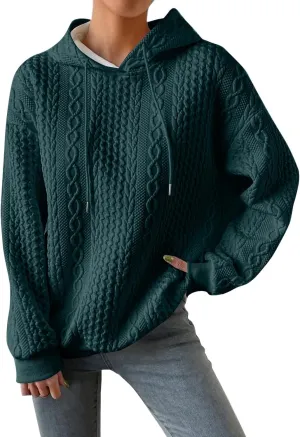 Womens Hoodies Fall Winter Waffle Knit Drop Shoulder Casual Sweatshirts with Pocket Pullover