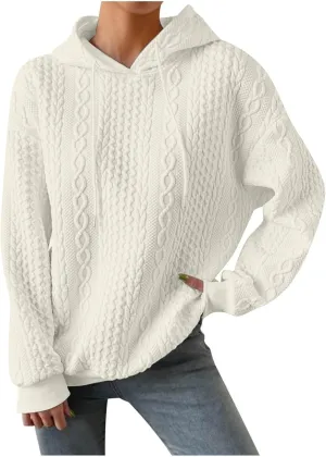 Womens Hoodies Fall Winter Waffle Knit Drop Shoulder Casual Sweatshirts with Pocket Pullover