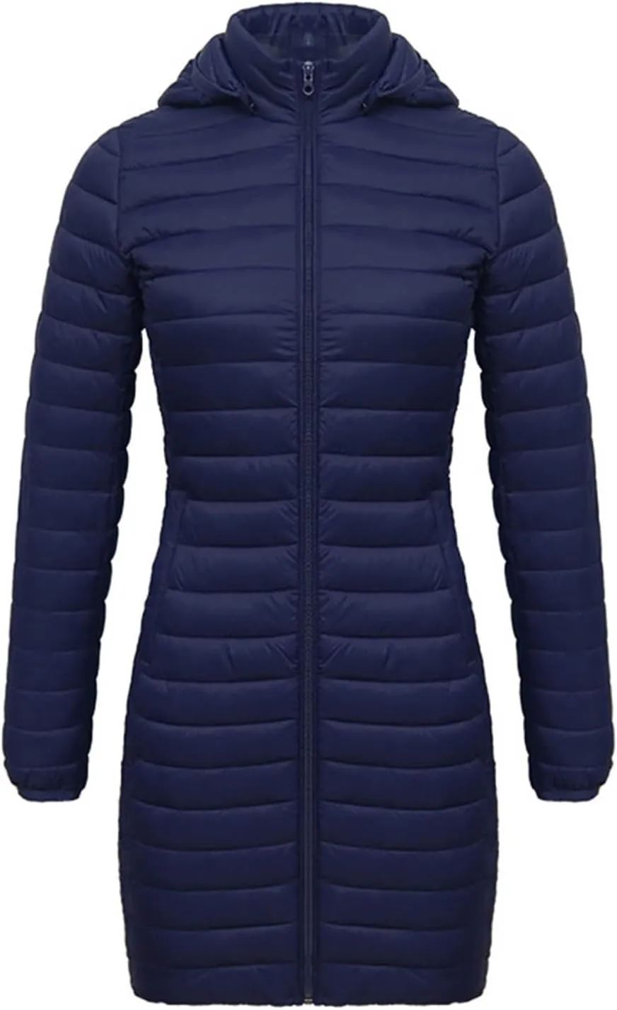 Women's Lightweight Puffer Jackets Winter Warm Long Sleeve Zip Quilted Padded Jacket Plus Size Down Jackets With Hood