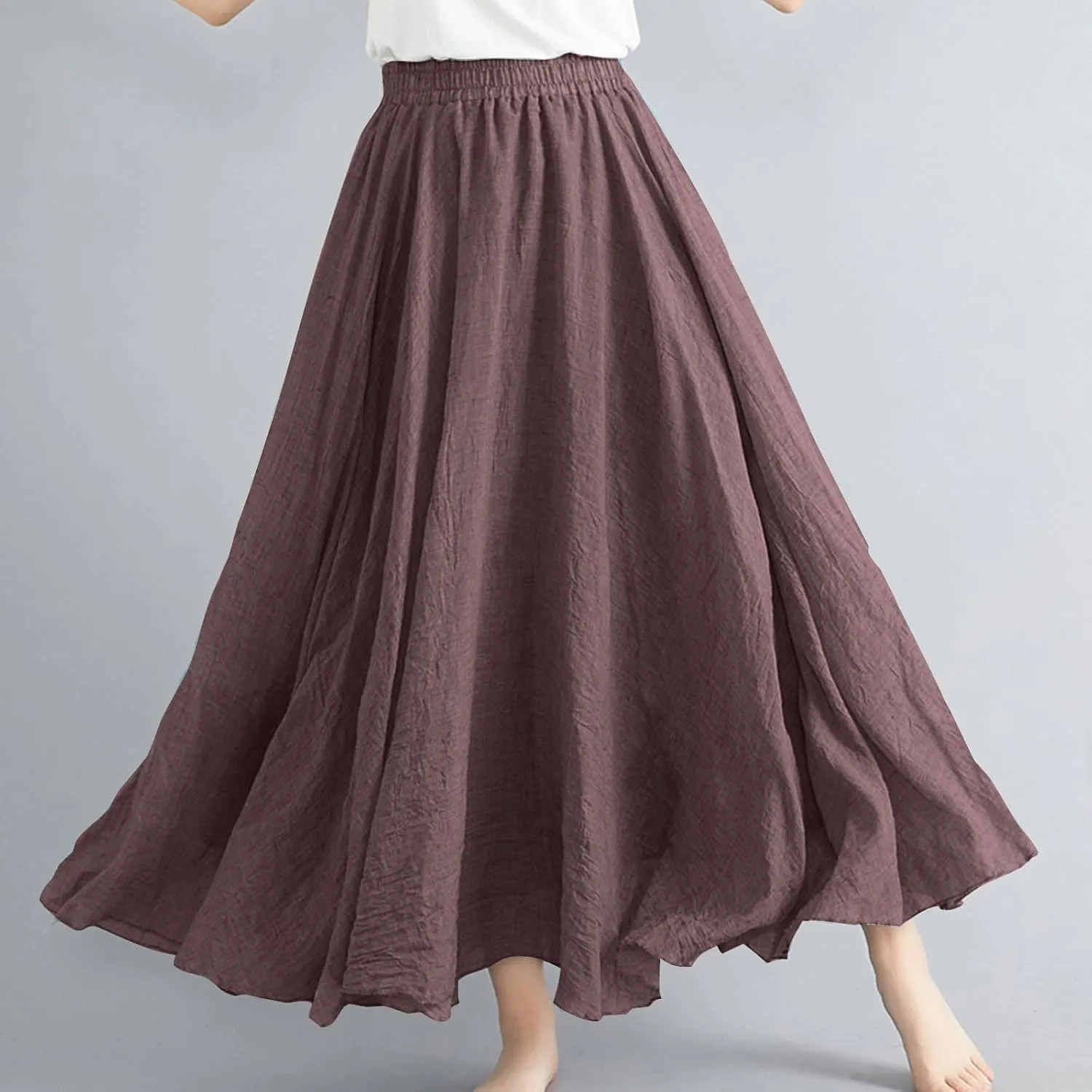 Womens Linen Maxi Skirts Flowy Elegant Pleated Solid Color Skirt High Waisted Plus Size 2025 Trendy Summer Dress