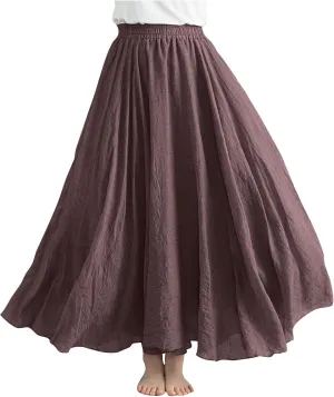 Womens Linen Maxi Skirts Flowy Elegant Pleated Solid Color Skirt High Waisted Plus Size 2025 Trendy Summer Dress