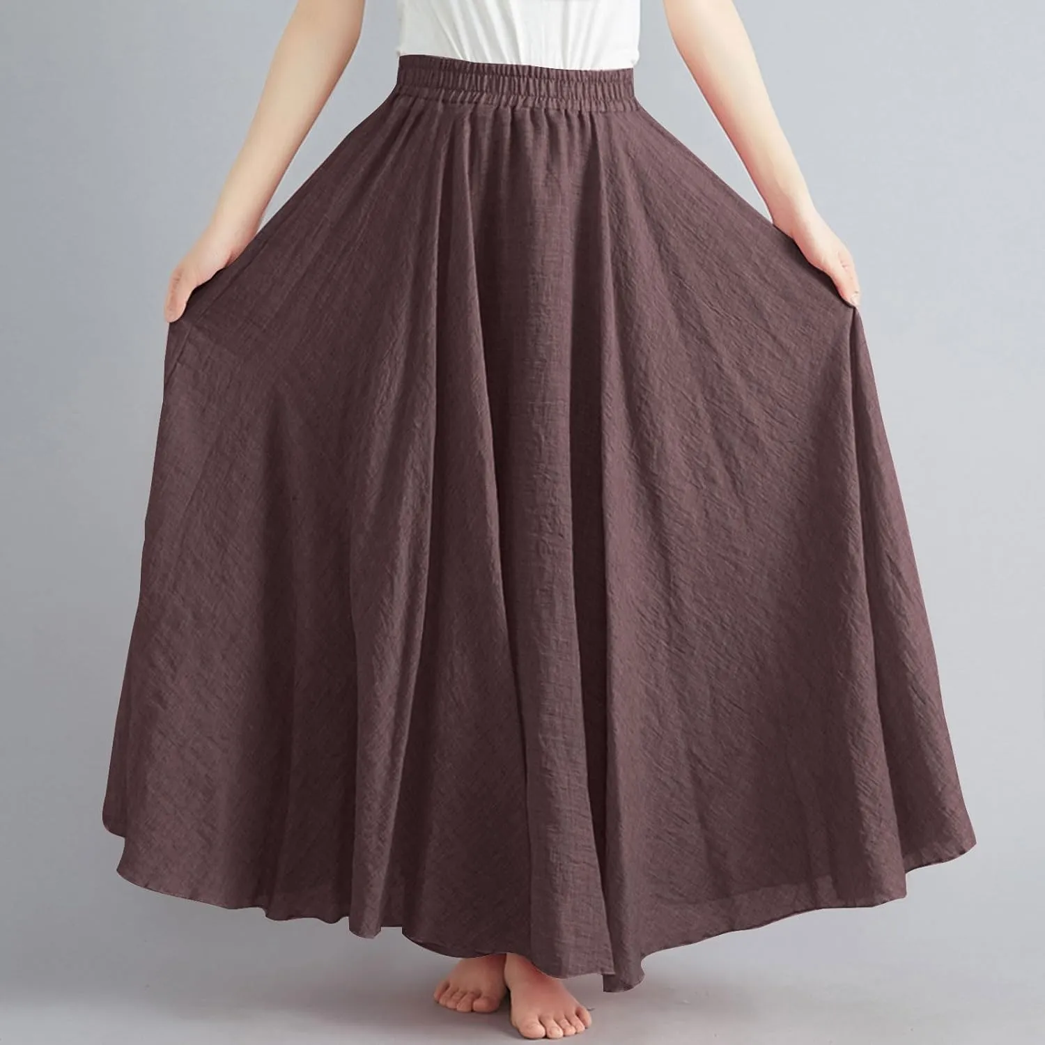 Womens Linen Maxi Skirts Flowy Elegant Pleated Solid Color Skirt High Waisted Plus Size 2025 Trendy Summer Dress