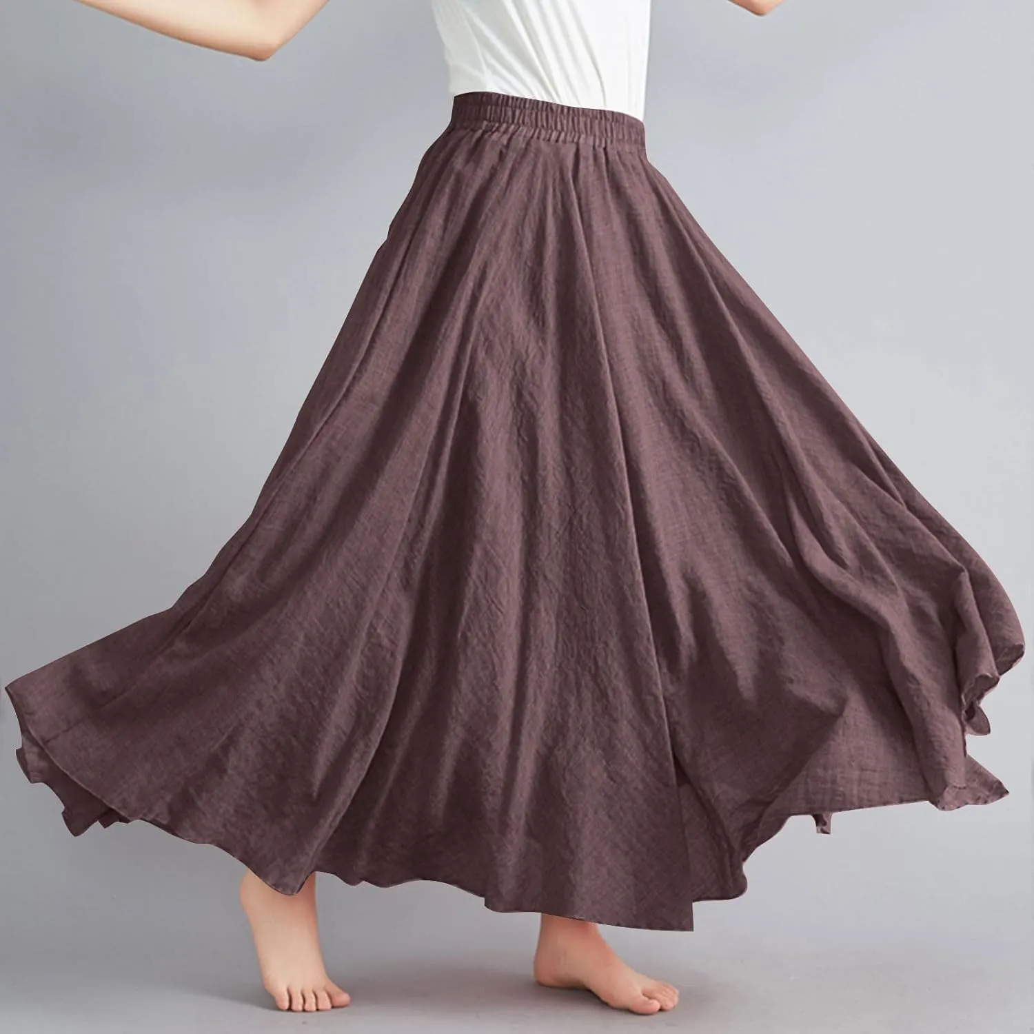 Womens Linen Maxi Skirts Flowy Elegant Pleated Solid Color Skirt High Waisted Plus Size 2025 Trendy Summer Dress