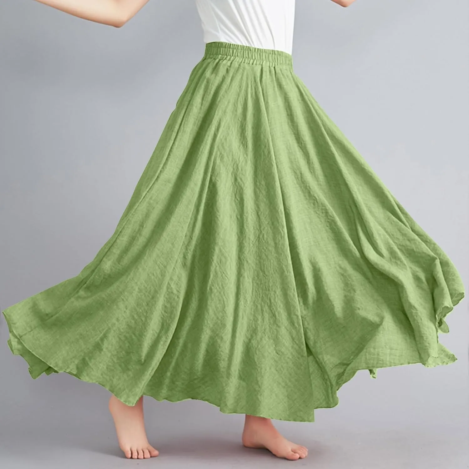 Womens Linen Maxi Skirts Flowy Elegant Pleated Solid Color Skirt High Waisted Plus Size 2025 Trendy Summer Dress