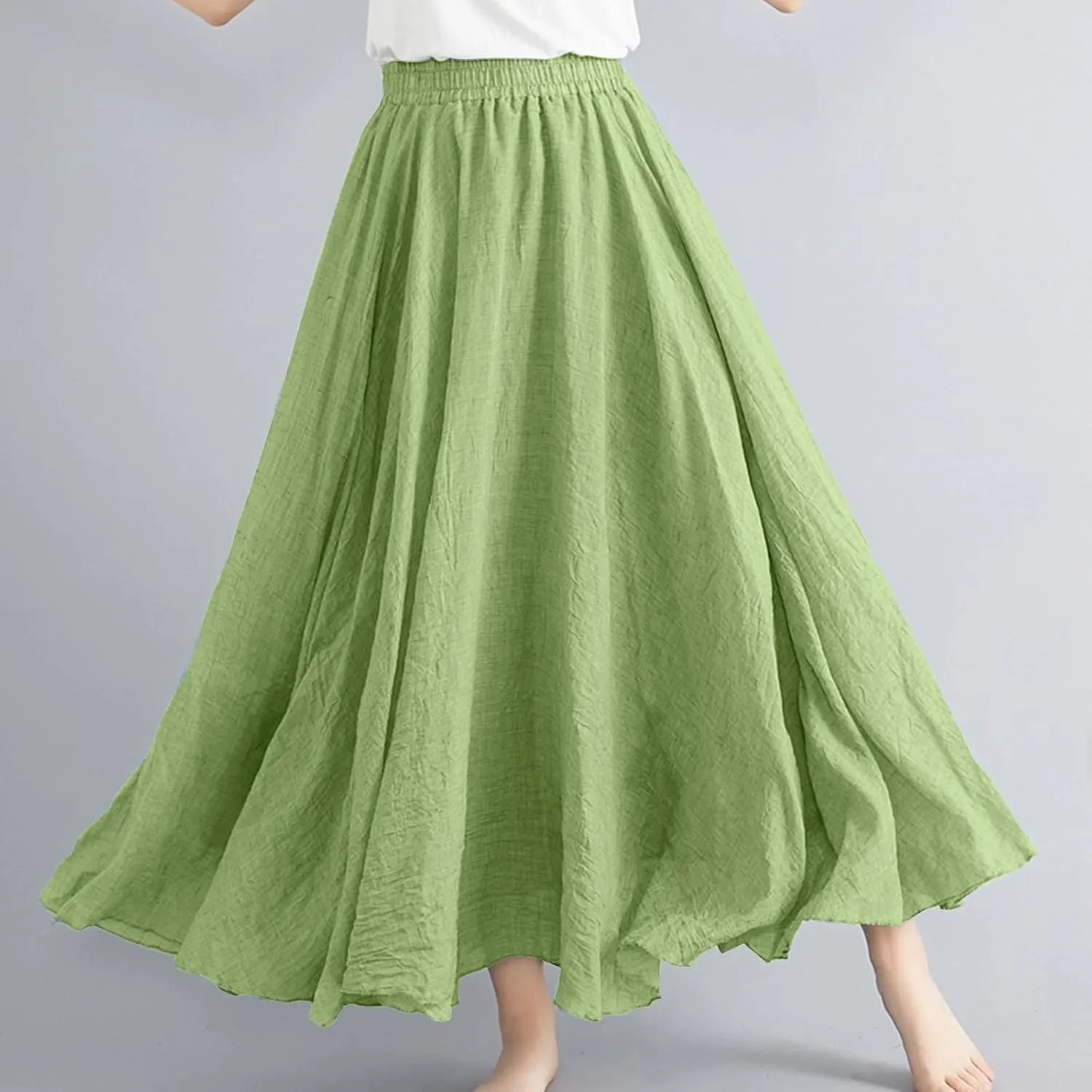 Womens Linen Maxi Skirts Flowy Elegant Pleated Solid Color Skirt High Waisted Plus Size 2025 Trendy Summer Dress