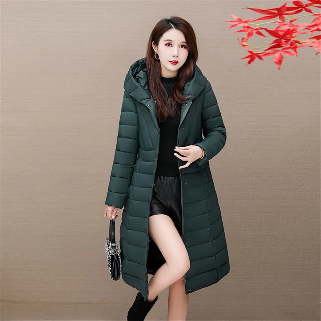 Womens Long Cotton-Padded Coat Hooded Long Sleeve Slim Parkas Jacket Outwear