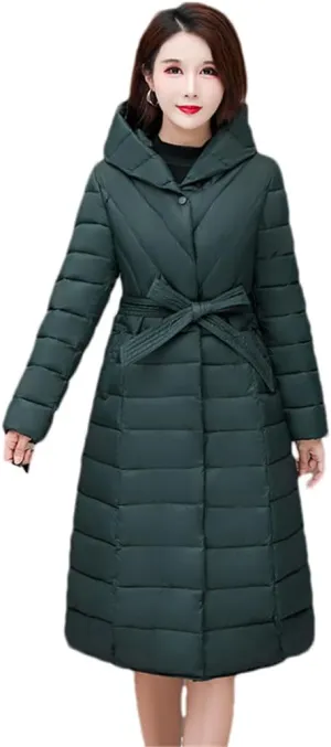 Womens Long Cotton-Padded Coat Hooded Long Sleeve Slim Parkas Jacket Outwear
