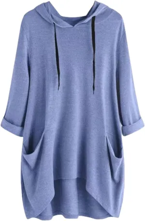Women's Long Pattern Hooded Sweatshirt Oversized Solid Color Texture Pullover Tops Trendy Lightweight Loose Fit Dress
