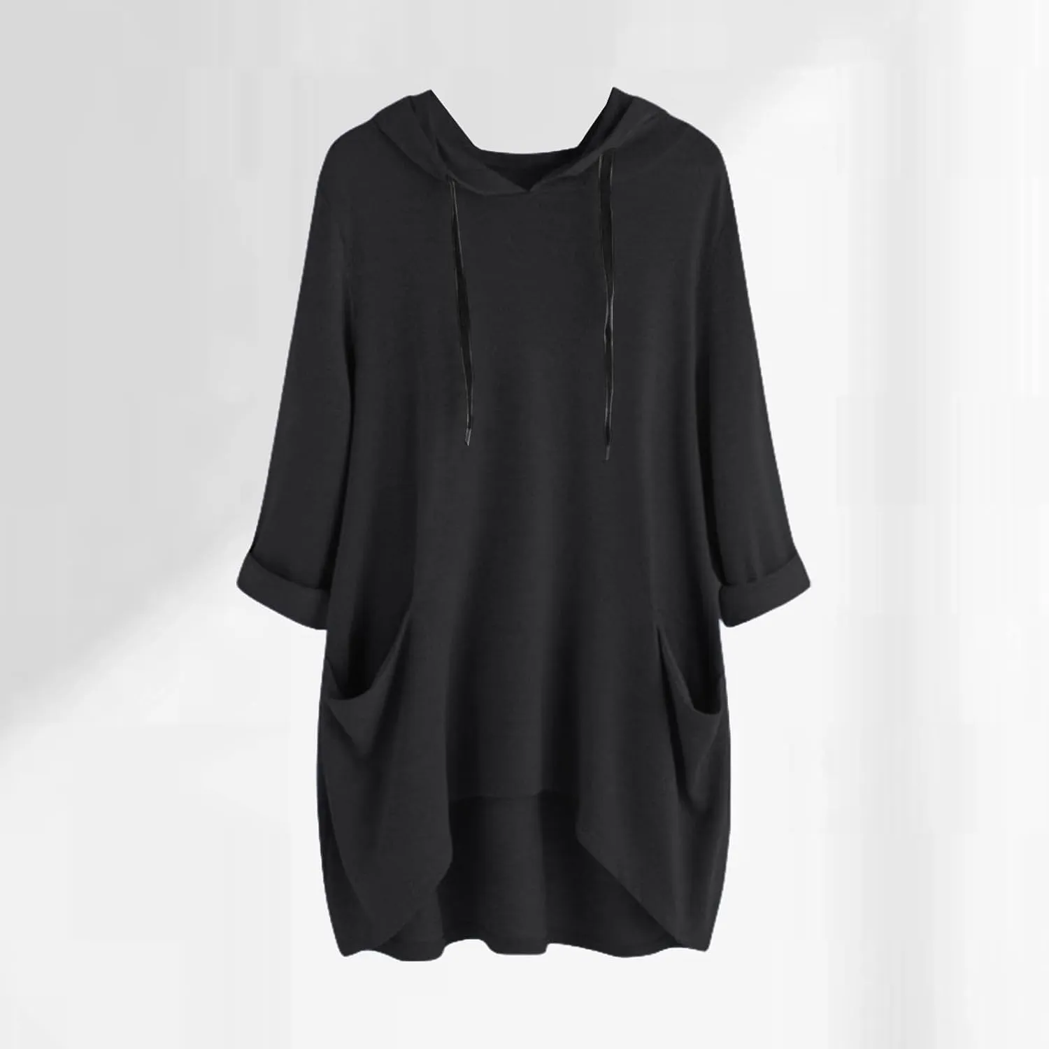 Women's Long Pattern Hooded Sweatshirt Oversized Solid Color Texture Pullover Tops Trendy Lightweight Loose Fit Dress