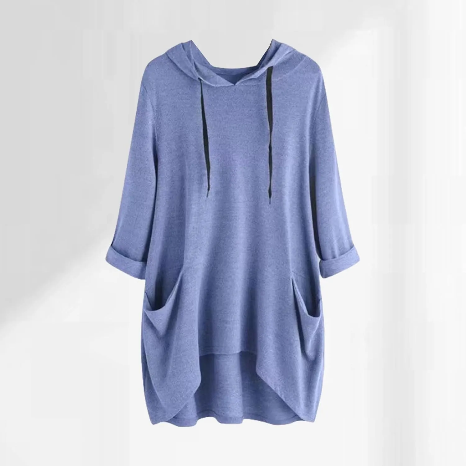 Women's Long Pattern Hooded Sweatshirt Oversized Solid Color Texture Pullover Tops Trendy Lightweight Loose Fit Dress