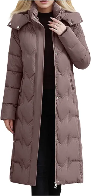Women's Long Quilted Coat Plus Size Puffer Jackets Casual Hooded Winter Coats Thickened Warm Outerwear with Pockets