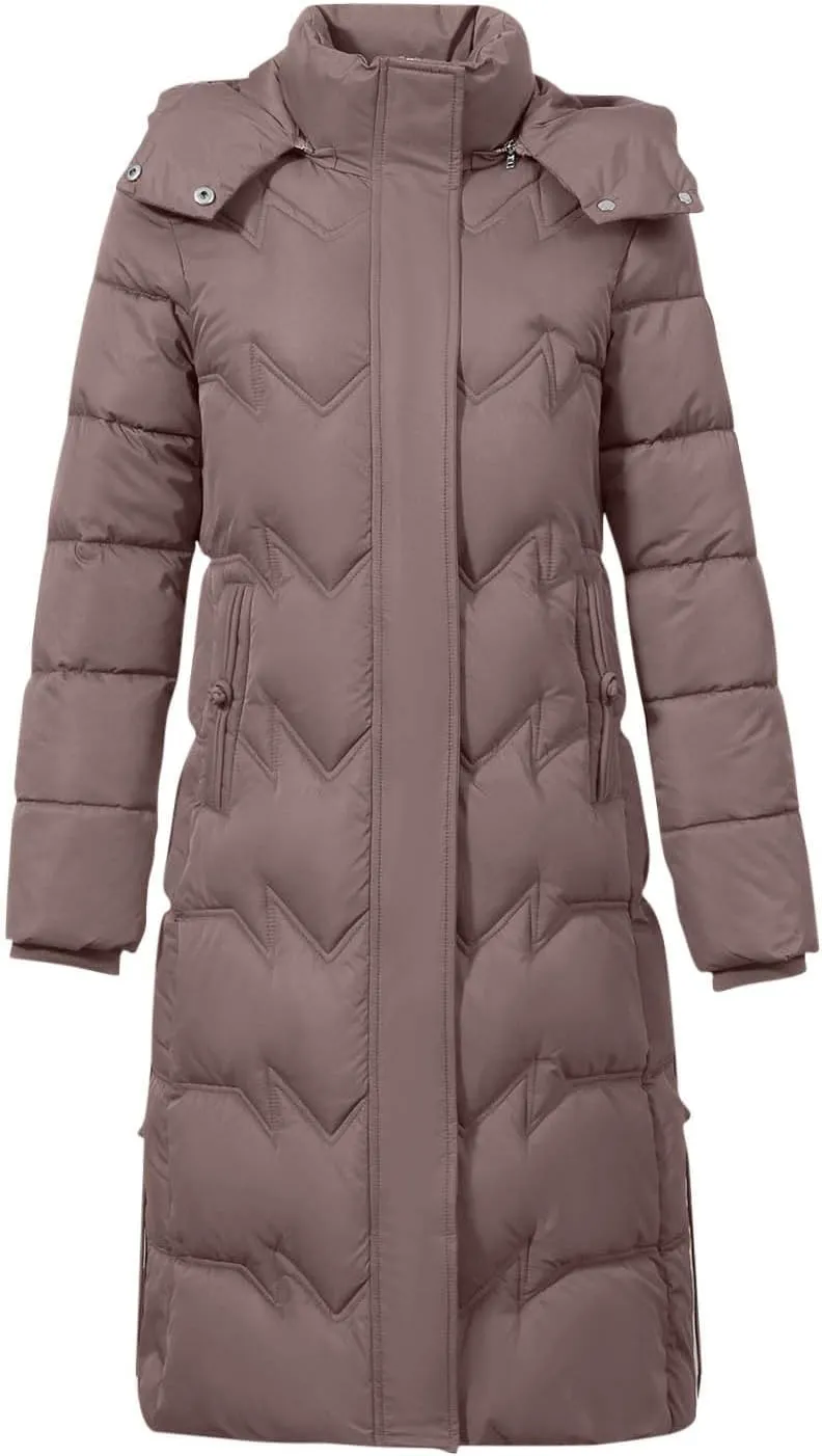 Women's Long Quilted Coat Plus Size Puffer Jackets Casual Hooded Winter Coats Thickened Warm Outerwear with Pockets