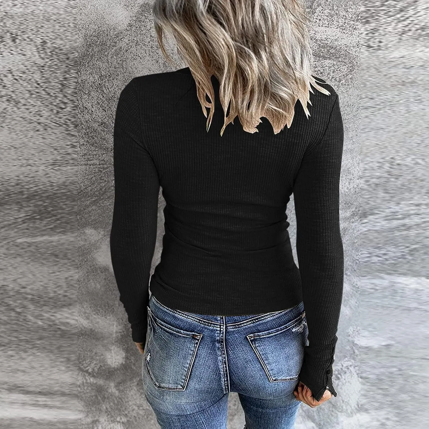 Womens Long Sleeve Henley Shirts 2024 Fall Fashion U Neck Basic Button Up Shirts Casual Comfy Slim Fit Pullover Tops