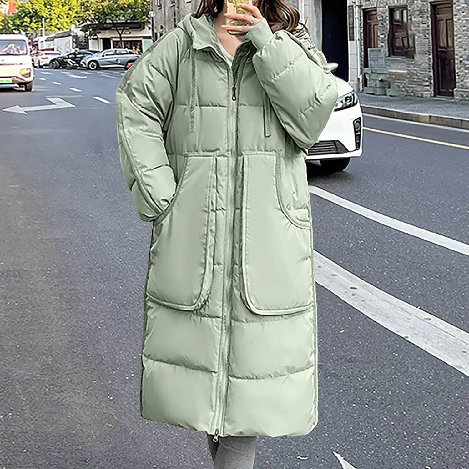 Women's Long Winter Down Coats Plus Size Zip Up Padded Trench Jackets Full Length Quilted Puffer Jackets With Pockets