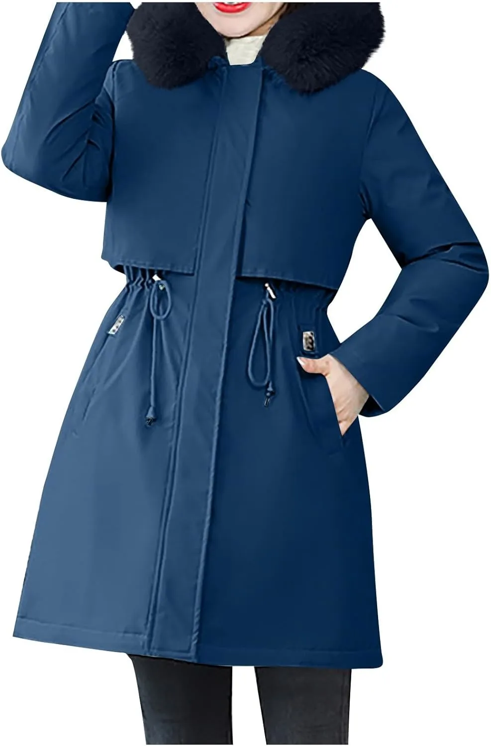 Women's Long Winter Quilted Puffer Coat Warm Maxi Down Jacket Faux Fur Fleece Hood Parka Outerwear with Hooded