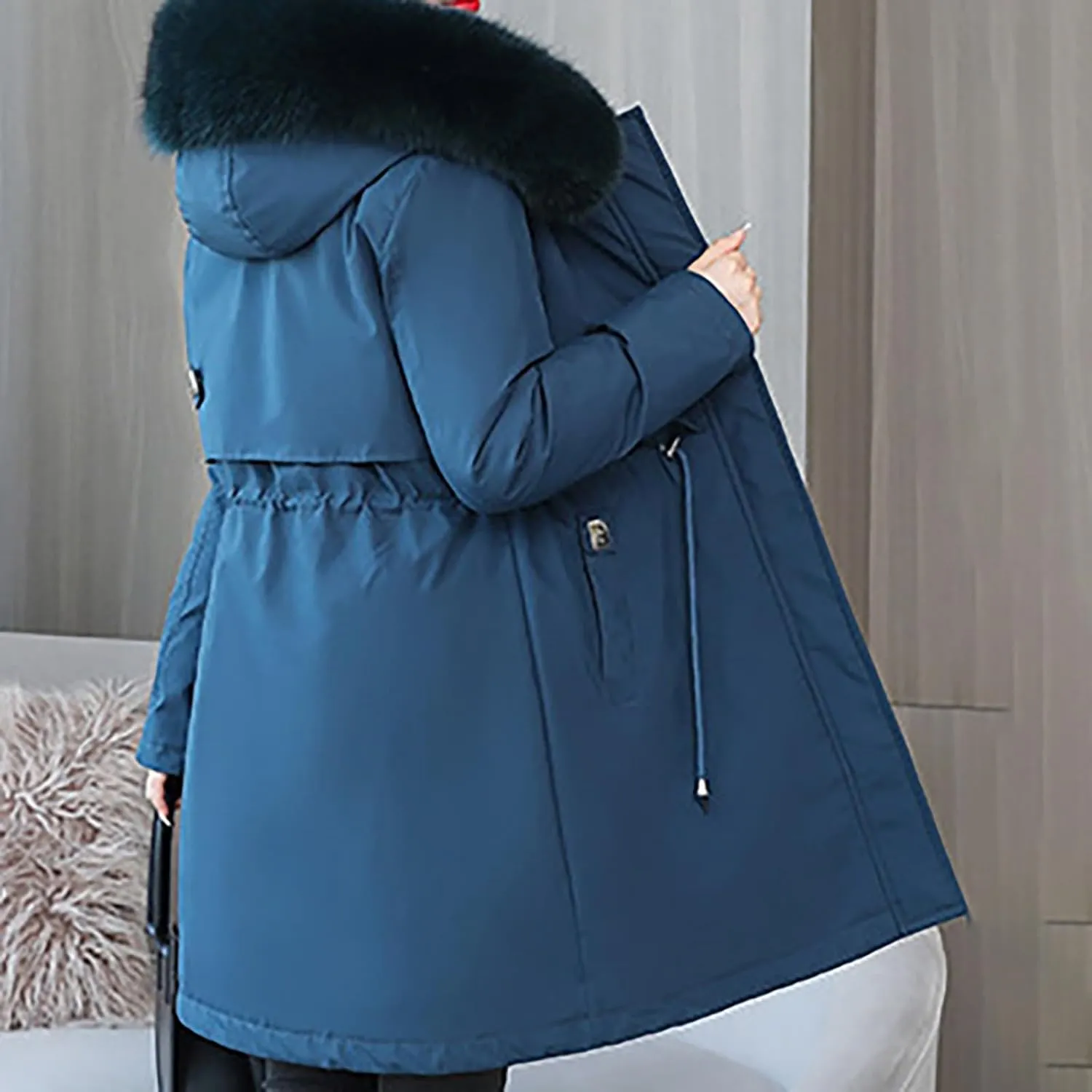 Women's Long Winter Quilted Puffer Coat Warm Maxi Down Jacket Faux Fur Fleece Hood Parka Outerwear with Hooded