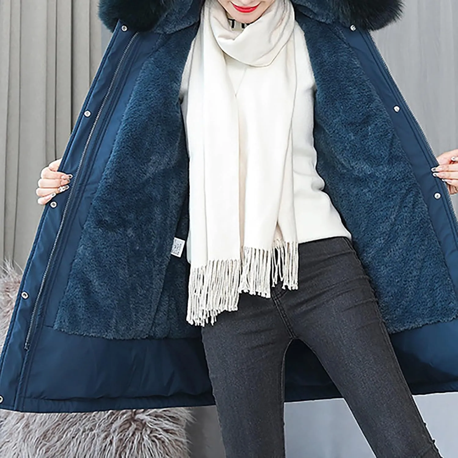 Women's Long Winter Quilted Puffer Coat Warm Maxi Down Jacket Faux Fur Fleece Hood Parka Outerwear with Hooded