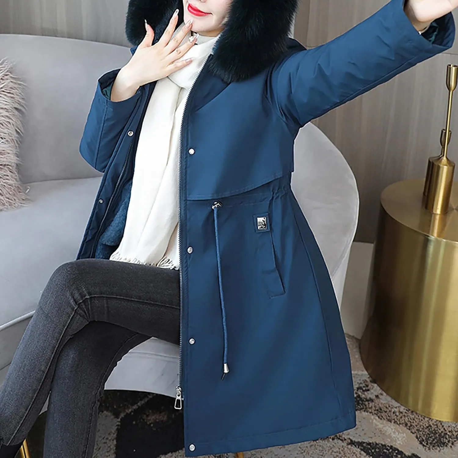 Women's Long Winter Quilted Puffer Coat Warm Maxi Down Jacket Faux Fur Fleece Hood Parka Outerwear with Hooded
