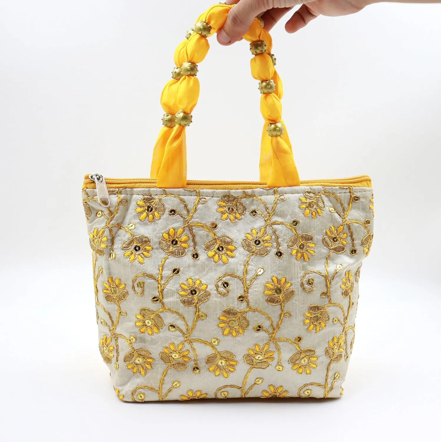 Womens Luxury Embroidery Handbag Handmade Satin Bags for Wedding Party Fancy Purse with Top Handle