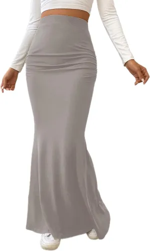 Womens Maxi Long Pencil Skirt High Waisted Stretch Ruched Fishtail Bodycron Elastic Waistband Casual Skirts