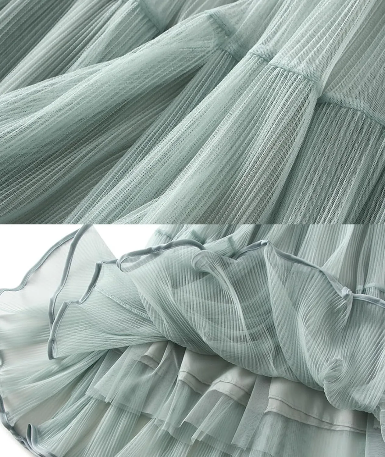 Women's Mesh Tulle Fairy Skirt Elegant Trendy High Waisted A Line Pleated Layered Midi Skirt