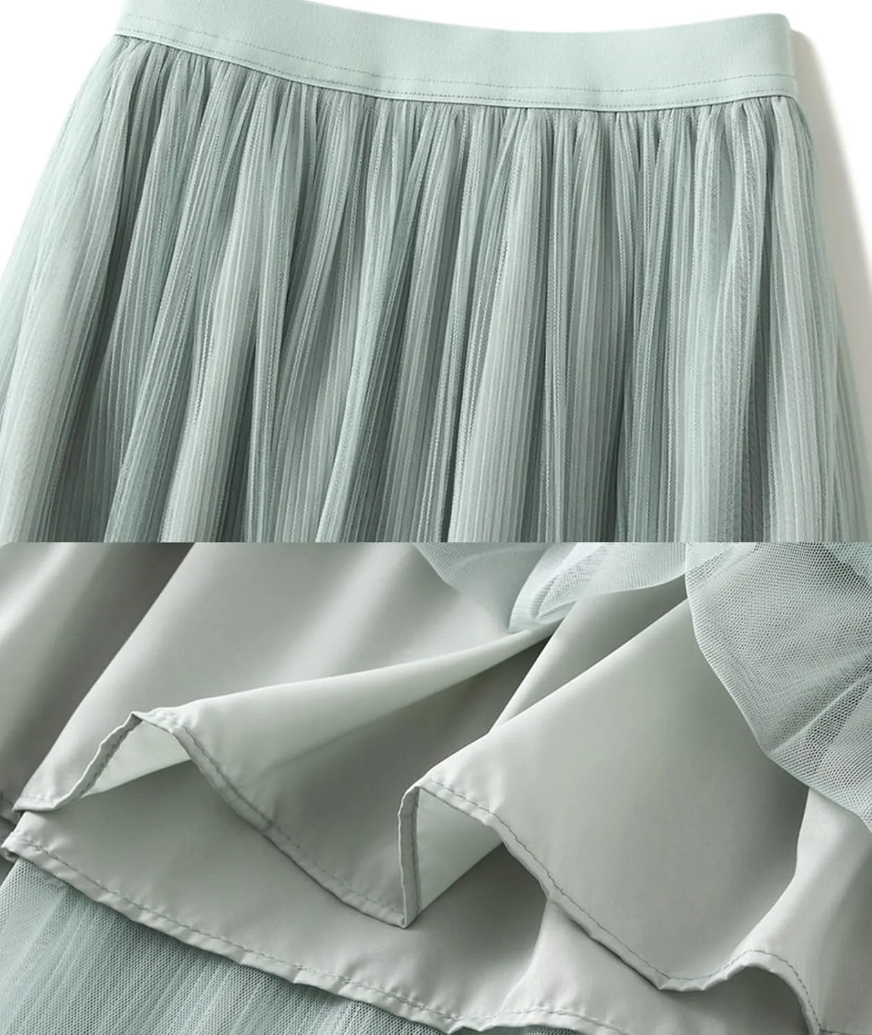 Women's Mesh Tulle Fairy Skirt Elegant Trendy High Waisted A Line Pleated Layered Midi Skirt