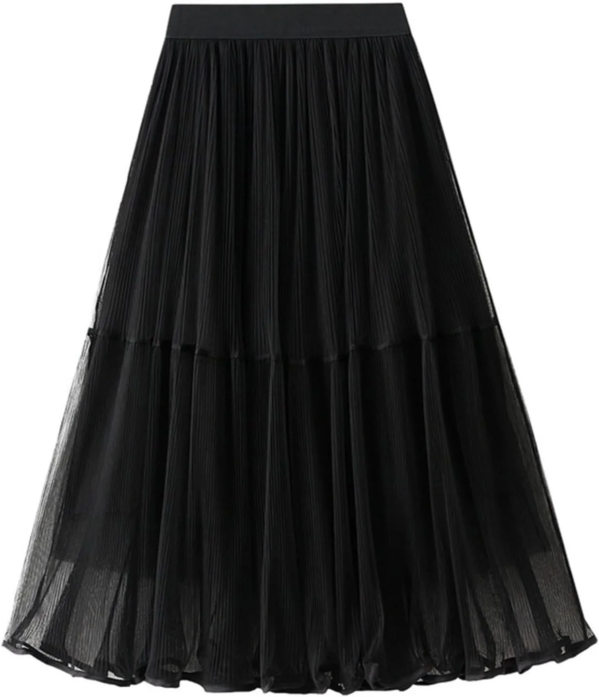 Women's Mesh Tulle Fairy Skirt Elegant Trendy High Waisted A Line Pleated Layered Midi Skirt
