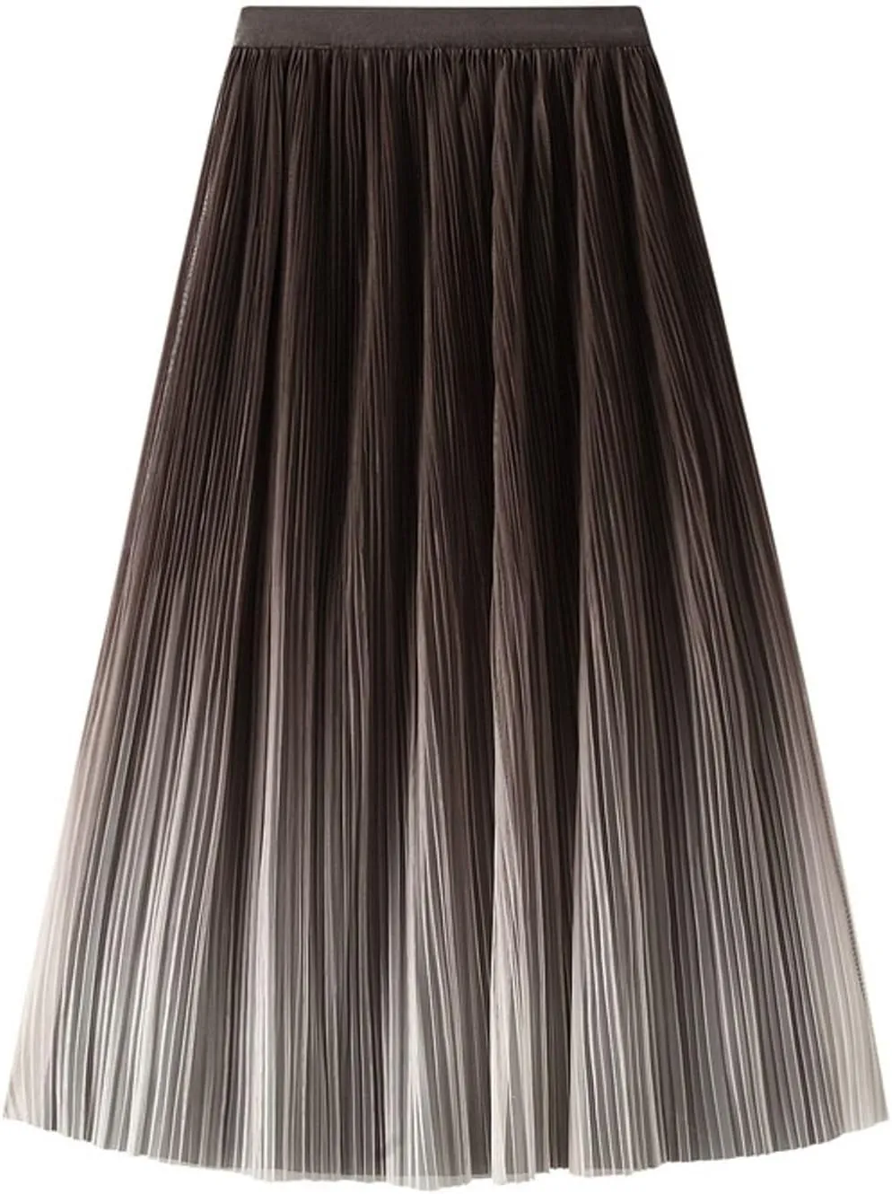 Women's Ombre Pleated Midi Skirt Elegant Gradient Tulle Skirts Elastic High Waist Flowy Skirt Summer Casual Skirts