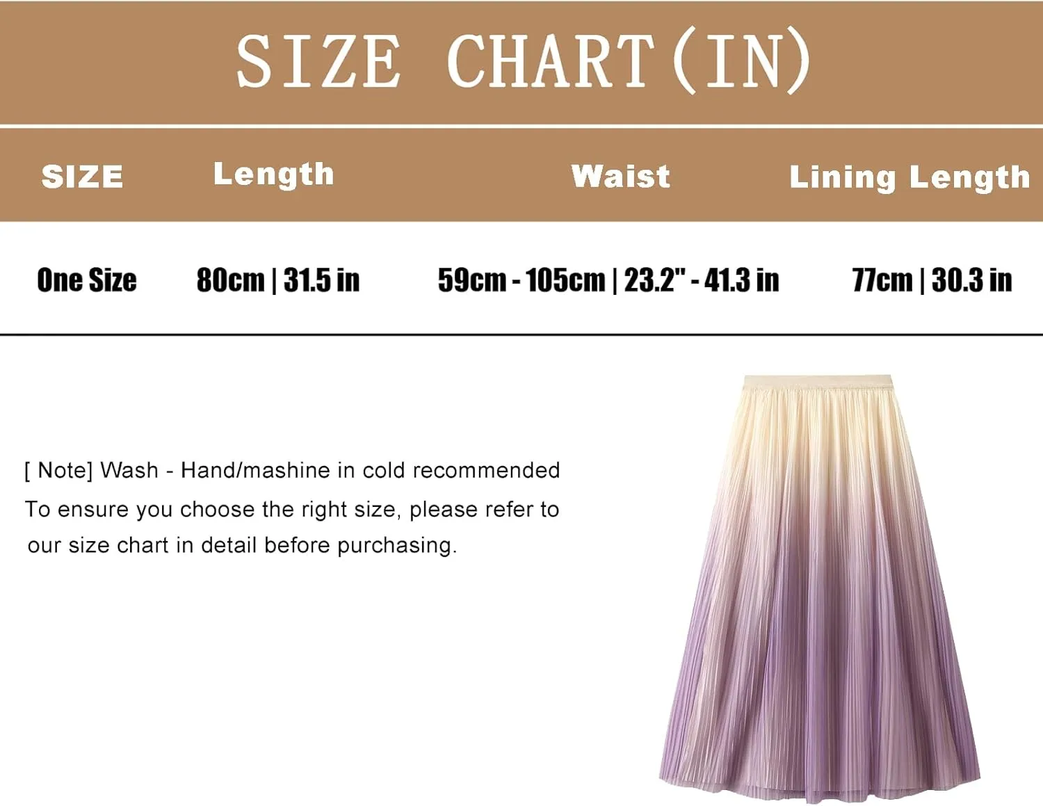 Women's Ombre Pleated Midi Skirt Elegant Gradient Tulle Skirts Elastic High Waist Flowy Skirt Summer Casual Skirts