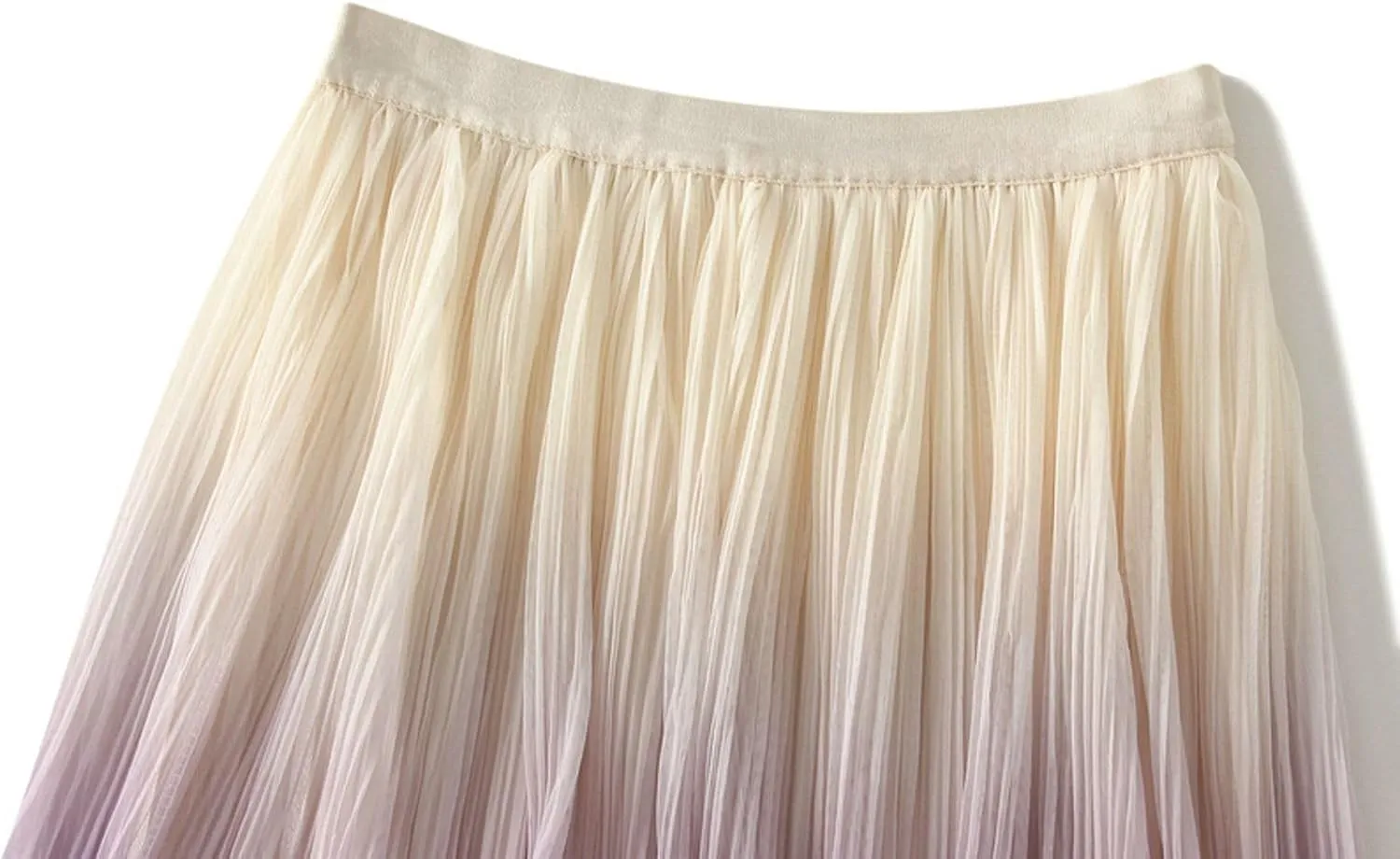 Women's Ombre Pleated Midi Skirt Elegant Gradient Tulle Skirts Elastic High Waist Flowy Skirt Summer Casual Skirts