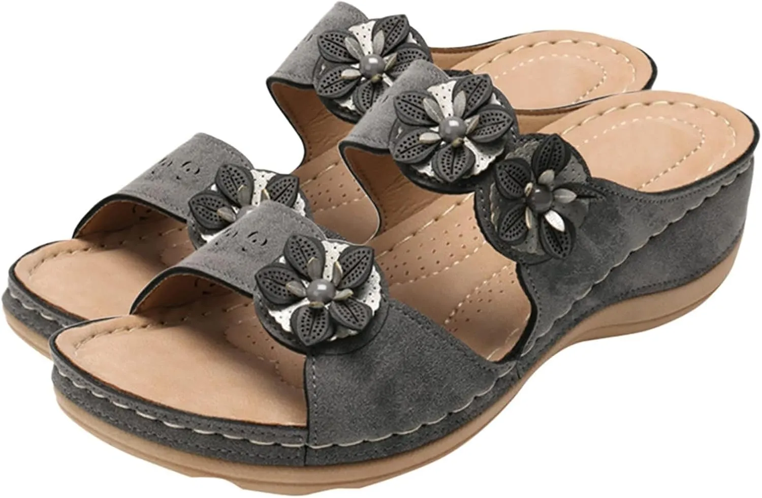 Women's Orthopedic Wedge Walking Sandals with Arch Support Anti Slip Breathable Slip On Flip Flops Dressy Comfy Platform for Summer Beach Travel