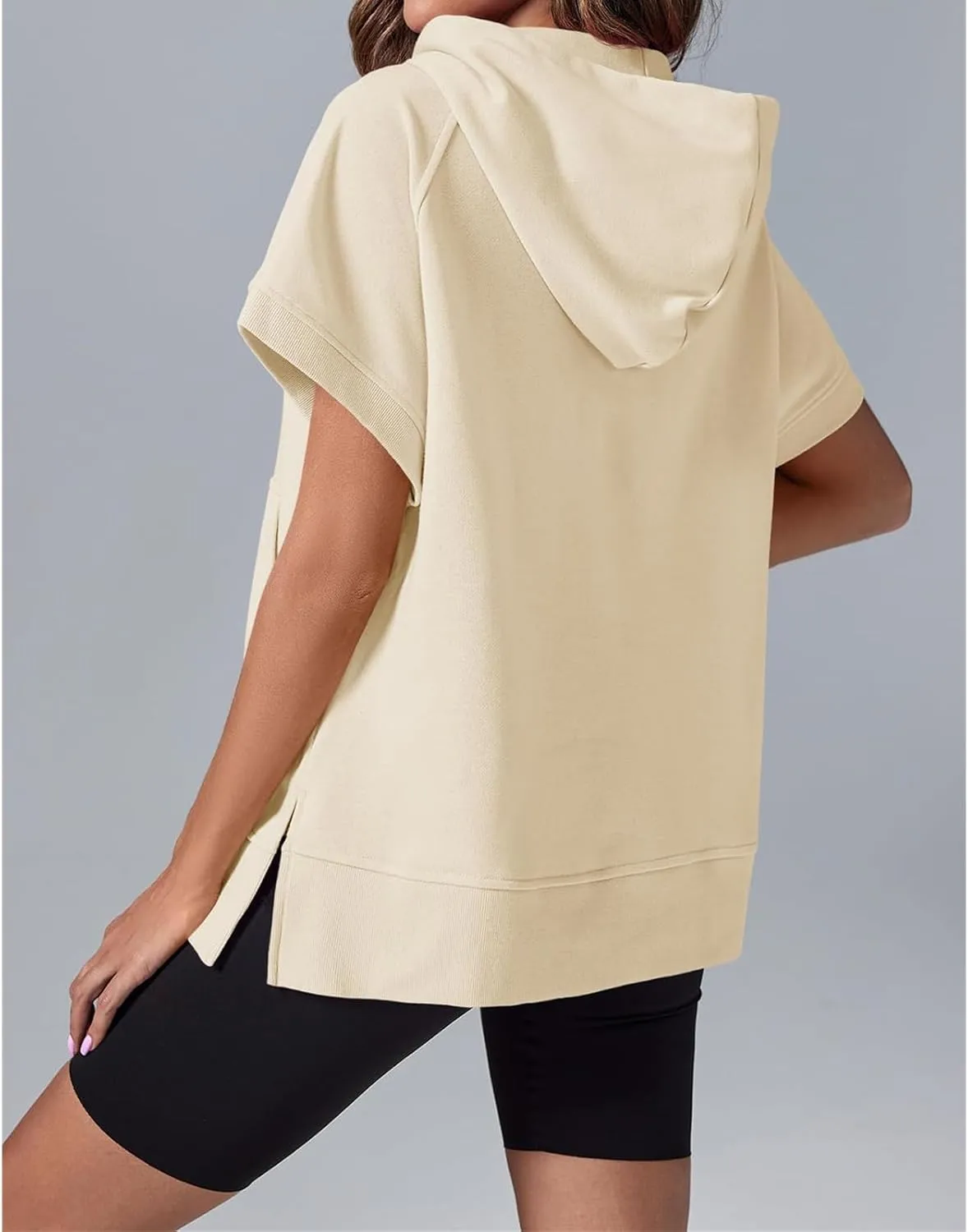 Womens Oversized Half Zip Hoodies Short Sleeve Casual Sweatshirts Summer Pullover Tops with Pockets Loose 2025 Clothes