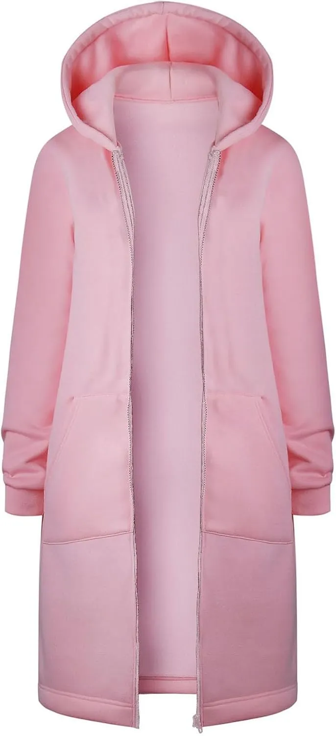 Womens Oversized Zip Up Long Hoodies Casual Long Sleeve Solid Color Sweatshirts Fall Trendy Loose Jacket with Pockets
