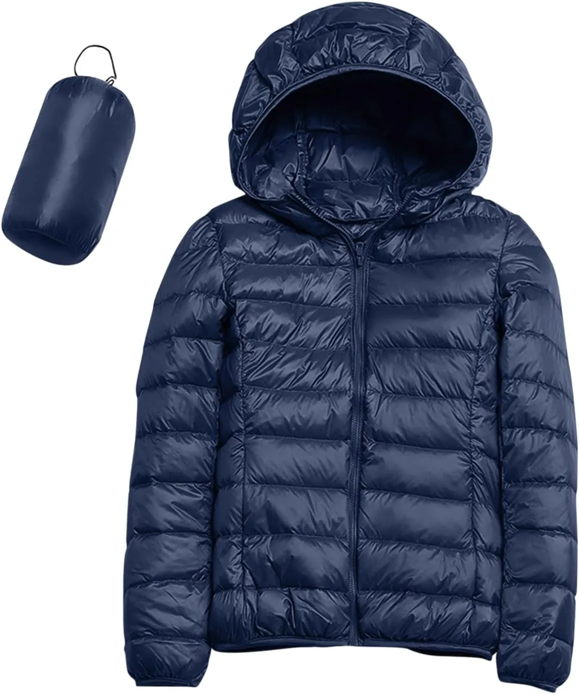 Women's Packable Puffer Jacket Full Zip Hoodie Down Jacket Lightweight Quilted Outwear Puffer Coat with Pockets