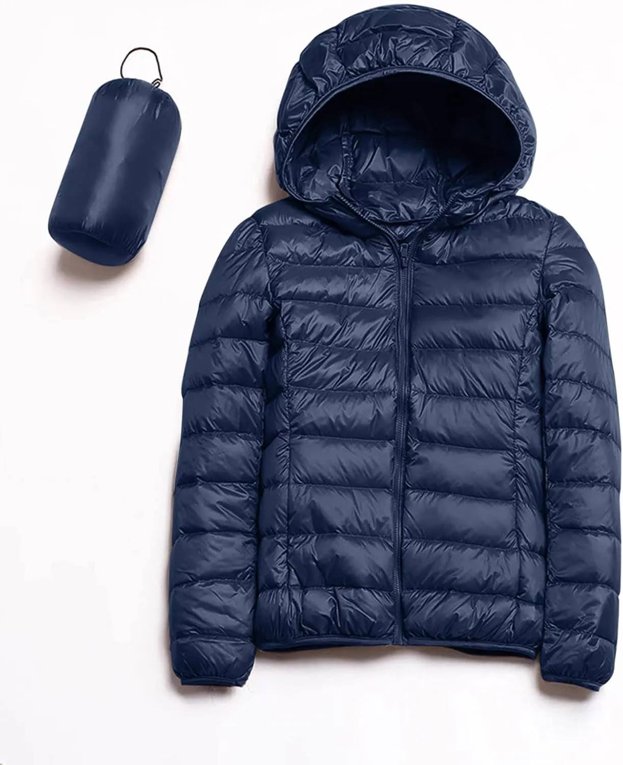 Women's Packable Puffer Jacket Full Zip Hoodie Down Jacket Lightweight Quilted Outwear Puffer Coat with Pockets