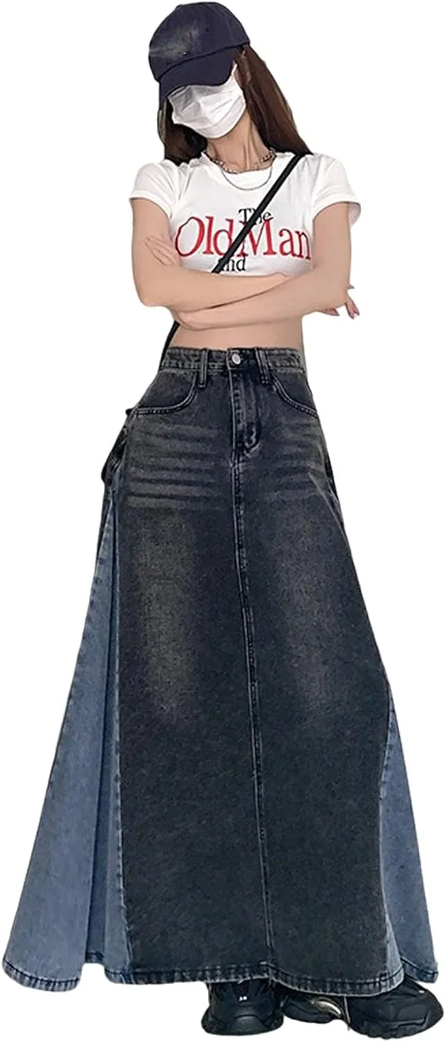 Women's Pleated A-line midi Skirt with Elastic Waist Buckle Front Skirt, Casual Open Front, Women's Pocket Long Skirt