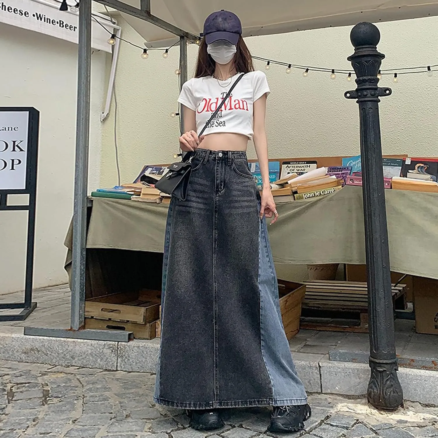 Women's Pleated A-line midi Skirt with Elastic Waist Buckle Front Skirt, Casual Open Front, Women's Pocket Long Skirt