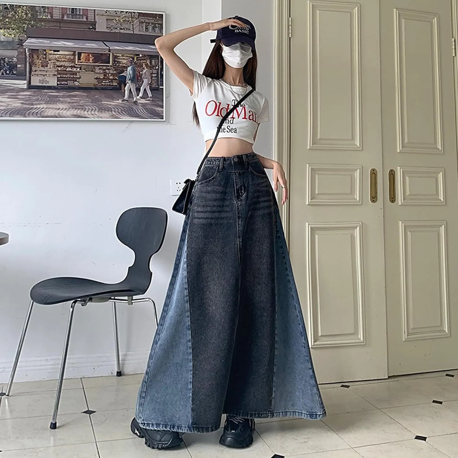 Women's Pleated A-line midi Skirt with Elastic Waist Buckle Front Skirt, Casual Open Front, Women's Pocket Long Skirt