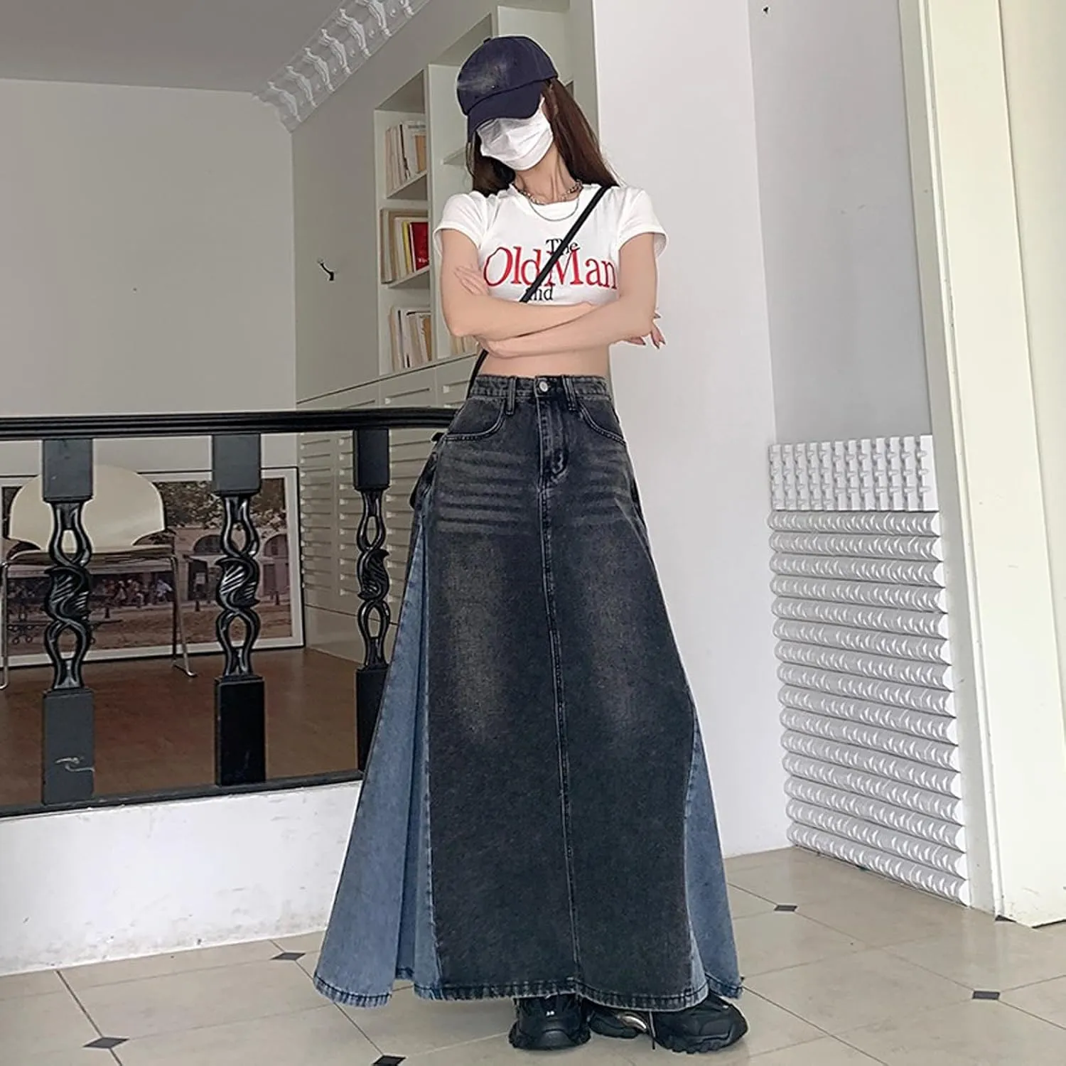 Women's Pleated A-line midi Skirt with Elastic Waist Buckle Front Skirt, Casual Open Front, Women's Pocket Long Skirt