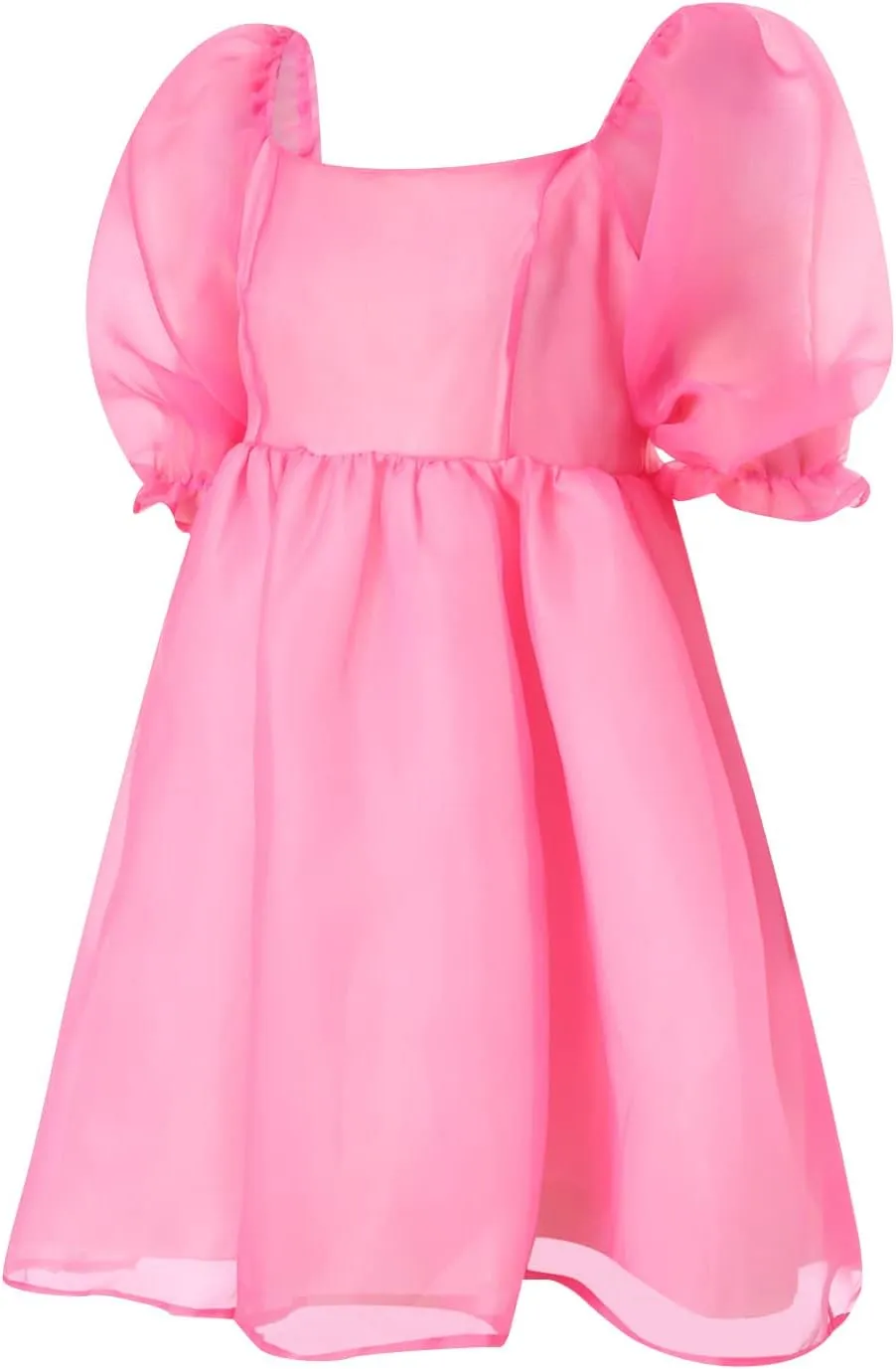 Womens Puff Sleeve Square Neck Puffy Dress Babydoll Mesh Mini Dress High Rise Flare Organza Party Dress