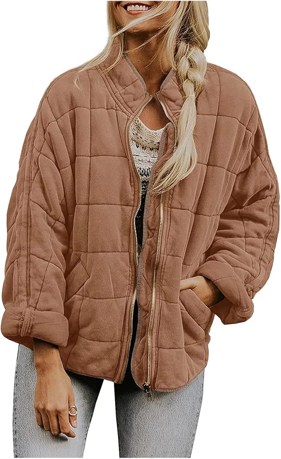 Women's Quilted Lightweight Jackets Puffer Winter Warm Zippper Coats Loose Casual Windproof Outwear Cropped Tops