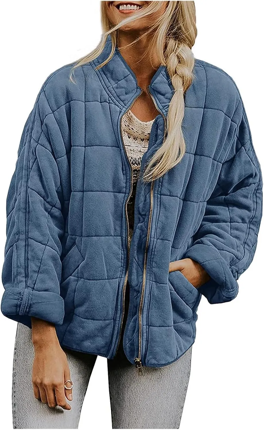 Women's Quilted Lightweight Jackets Puffer Winter Warm Zippper Coats Loose Casual Windproof Outwear Cropped Tops