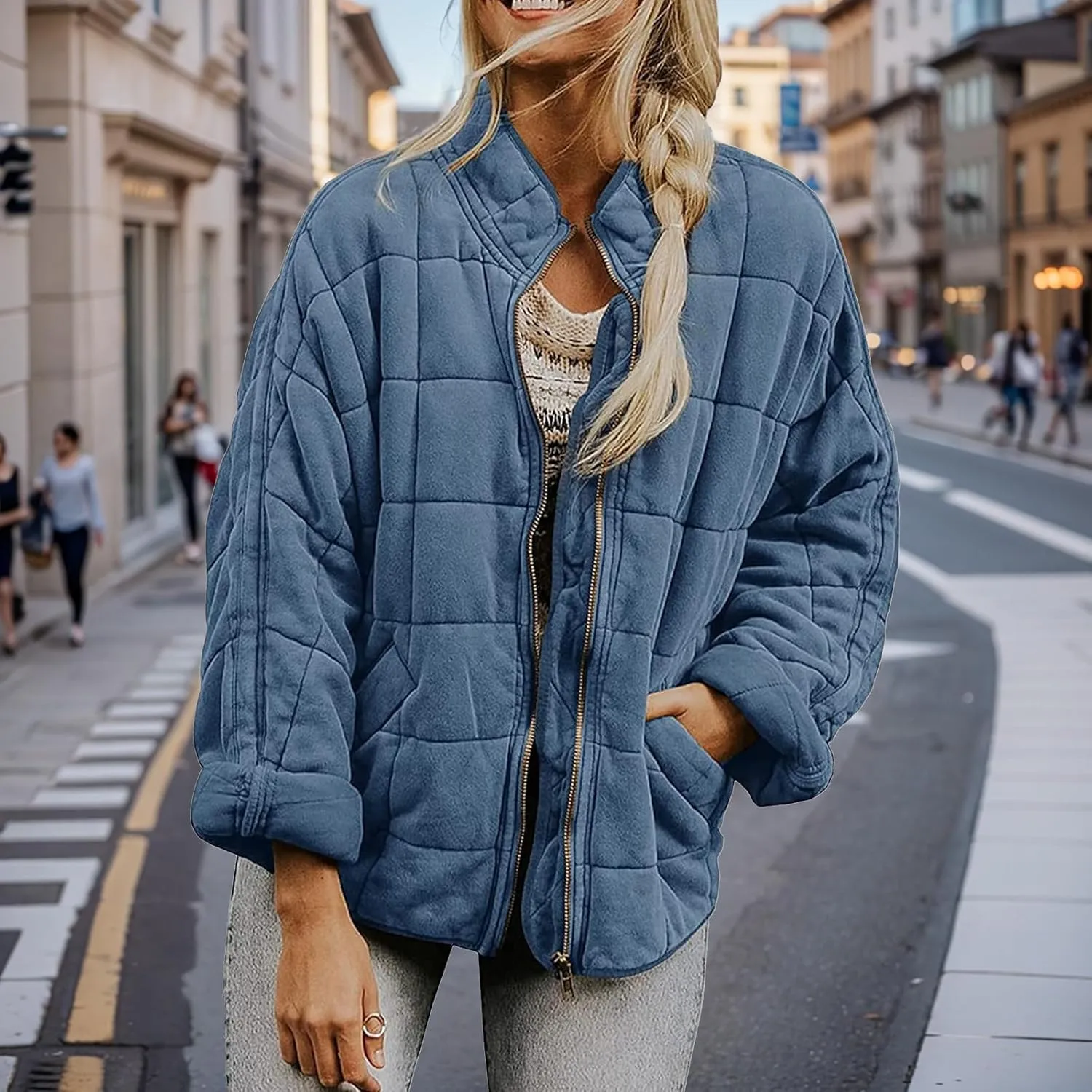 Women's Quilted Lightweight Jackets Puffer Winter Warm Zippper Coats Loose Casual Windproof Outwear Cropped Tops