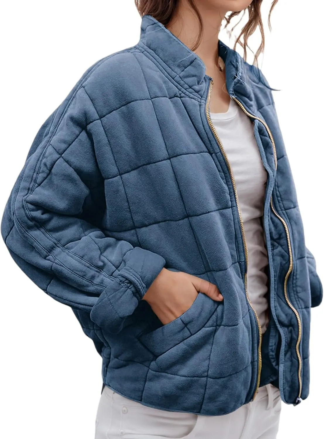 Women's Quilted Lightweight Jackets Puffer Winter Warm Zippper Coats Loose Casual Windproof Outwear Cropped Tops