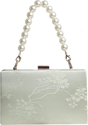 Womens Satin Evening Bag Clutch Purse, Vintage Formal Party Handbag Purse with Detachable Chain Strap for Wedding (Color : Green)